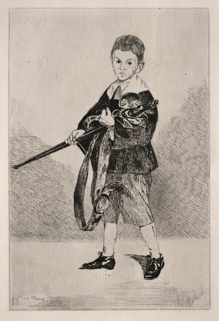 Gyermek karddal, balra fordulva. alkotó: Édouard Manet