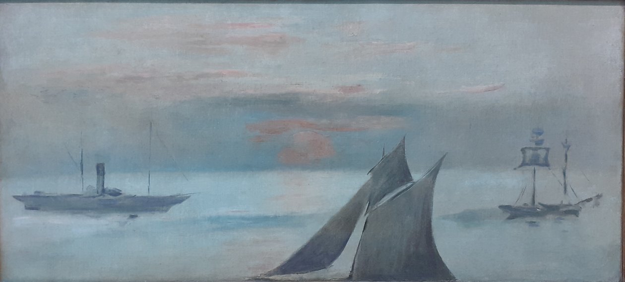 Francia: Csónakok a tengeren, lenyugvó nap alkotó: Édouard Manet