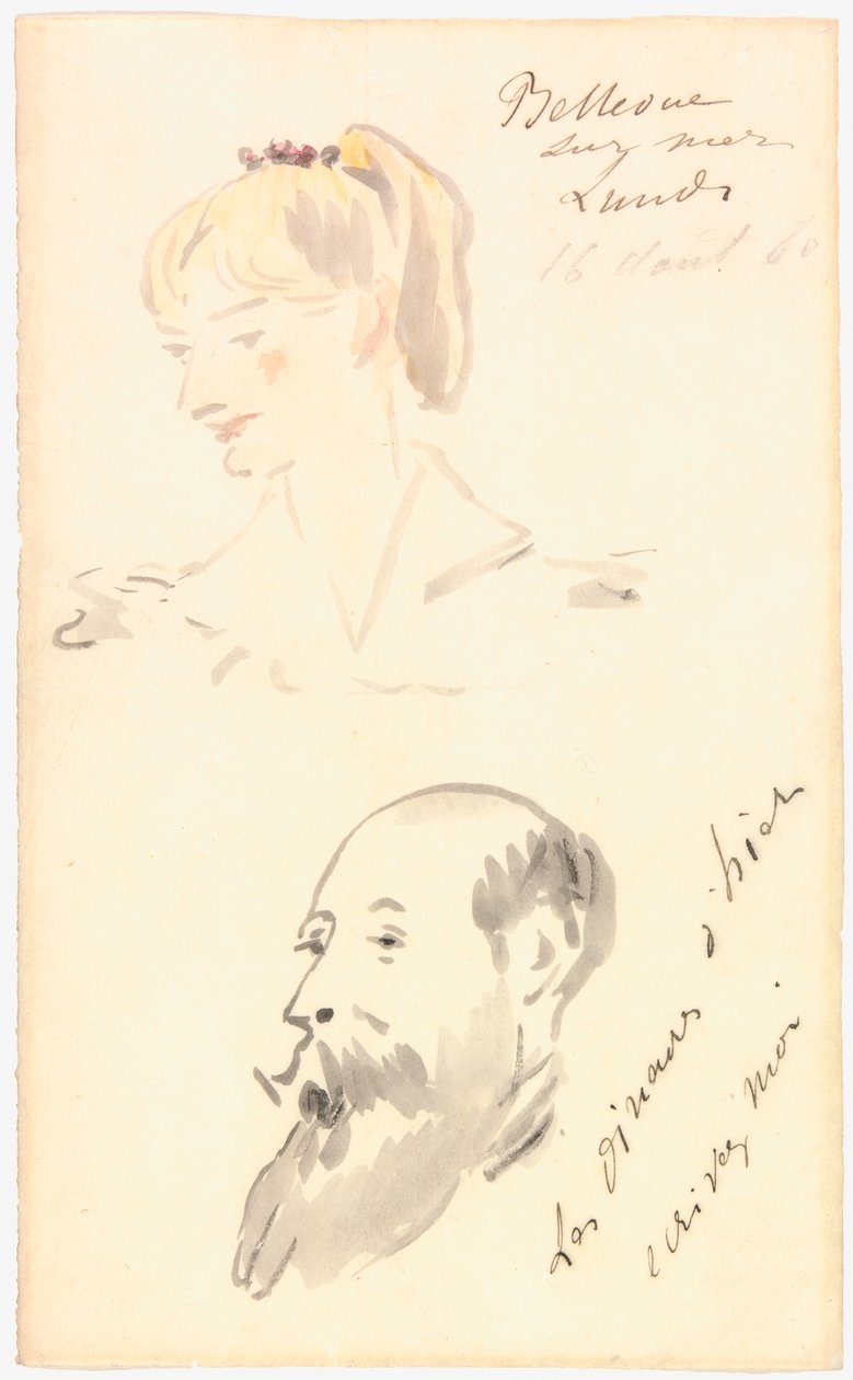 Egy nő feje és egy szakállas férfi feje alkotó: Édouard Manet