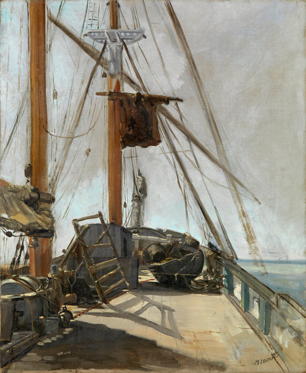 ""Egy hajó fedélzete"" - Edouard Manet (1832-1883) festménye, 1860 körül, olaj, vászon - A hajó fedélzete - Edouard Manet (1832-1883) olaj, vászon, kb 1860 - 56, 4x47 cm - Victoria National Gallery, Melbourne alkotó: Édouard Manet