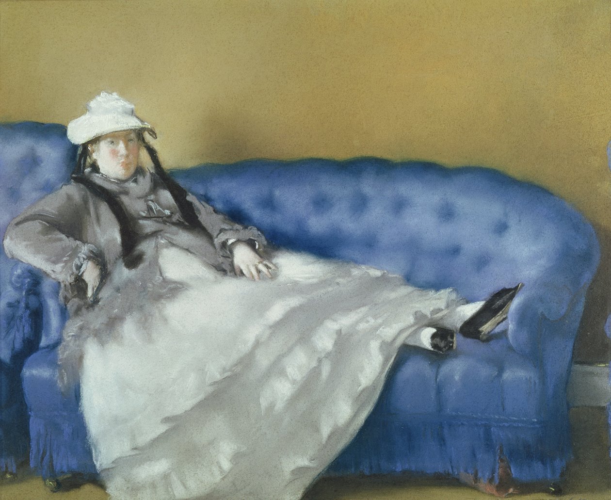 Madame Manet kék kanapén, 1874 (pasztell, papíron) alkotó: Édouard Manet