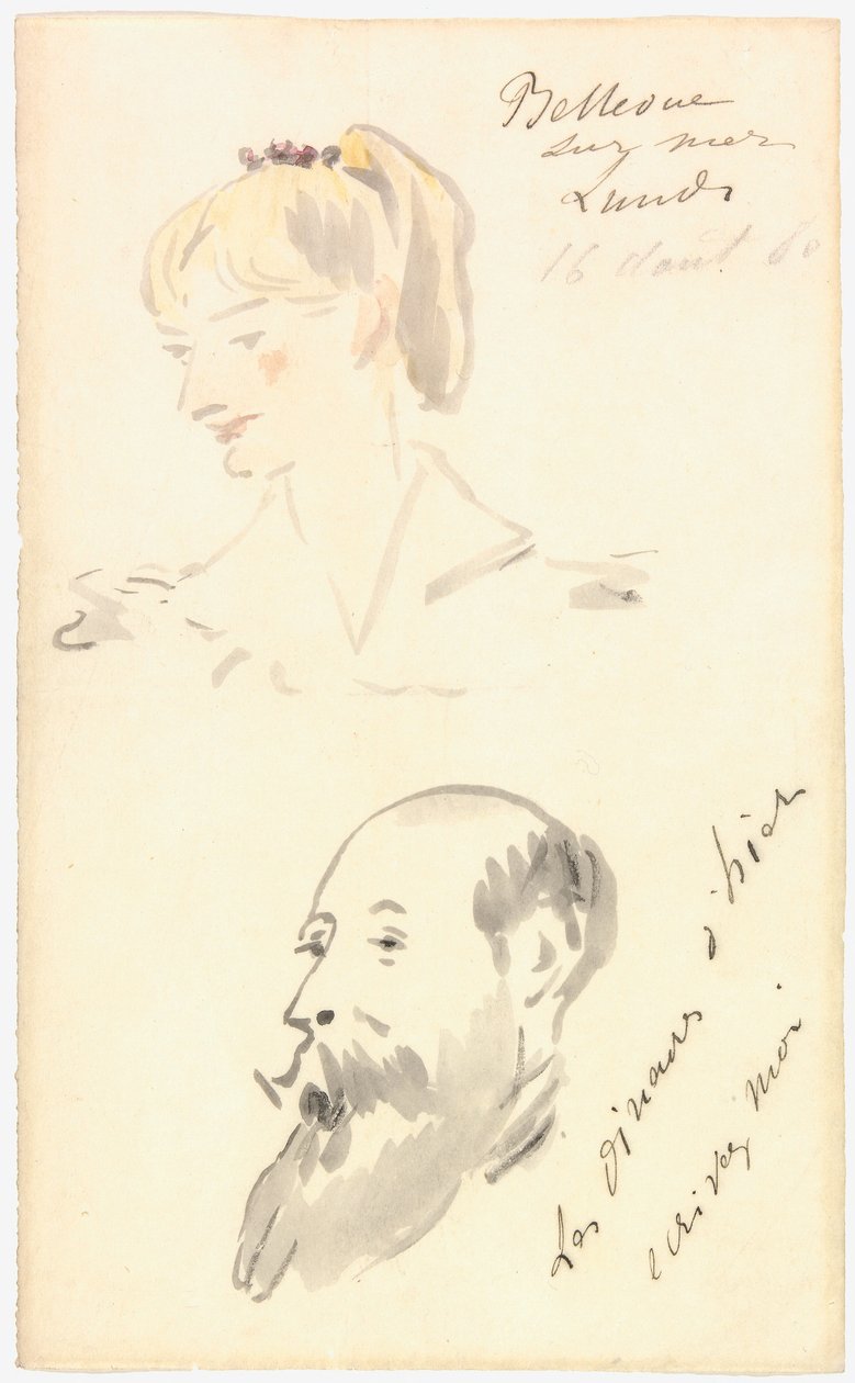Manet - Női fej és szakállas férfi fej, 1880 alkotó: Édouard Manet