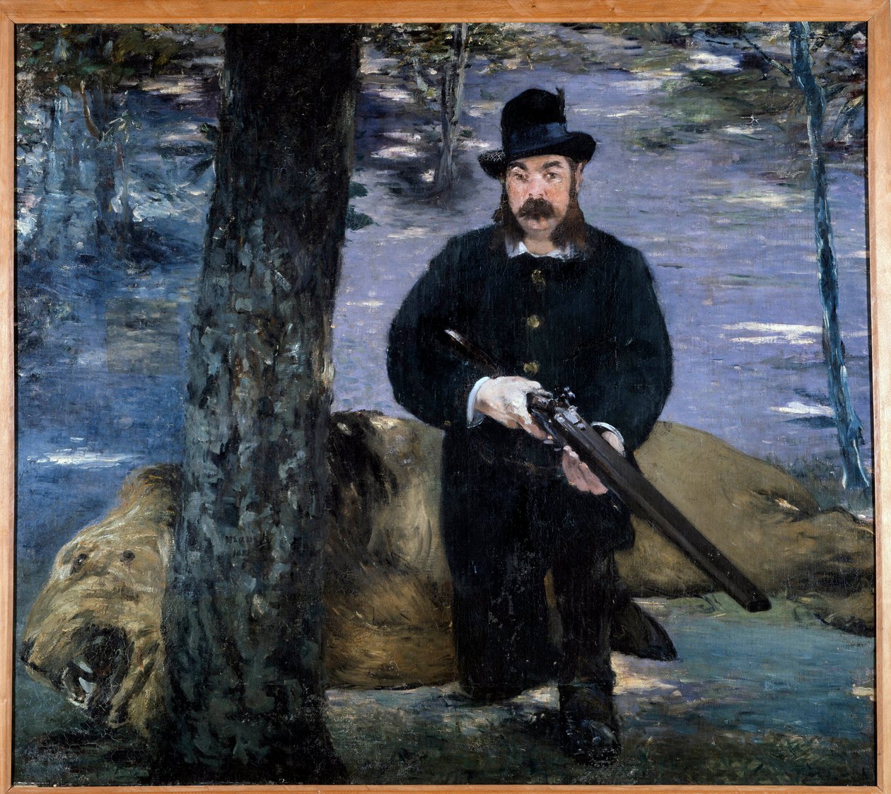 Monsieur Pertuiset Egy vadász, aki egy oroszlán közelében pózol a vadásztrófeájánál. Edouard Manet (1832-1883) festménye 1881 alkotó: Édouard Manet