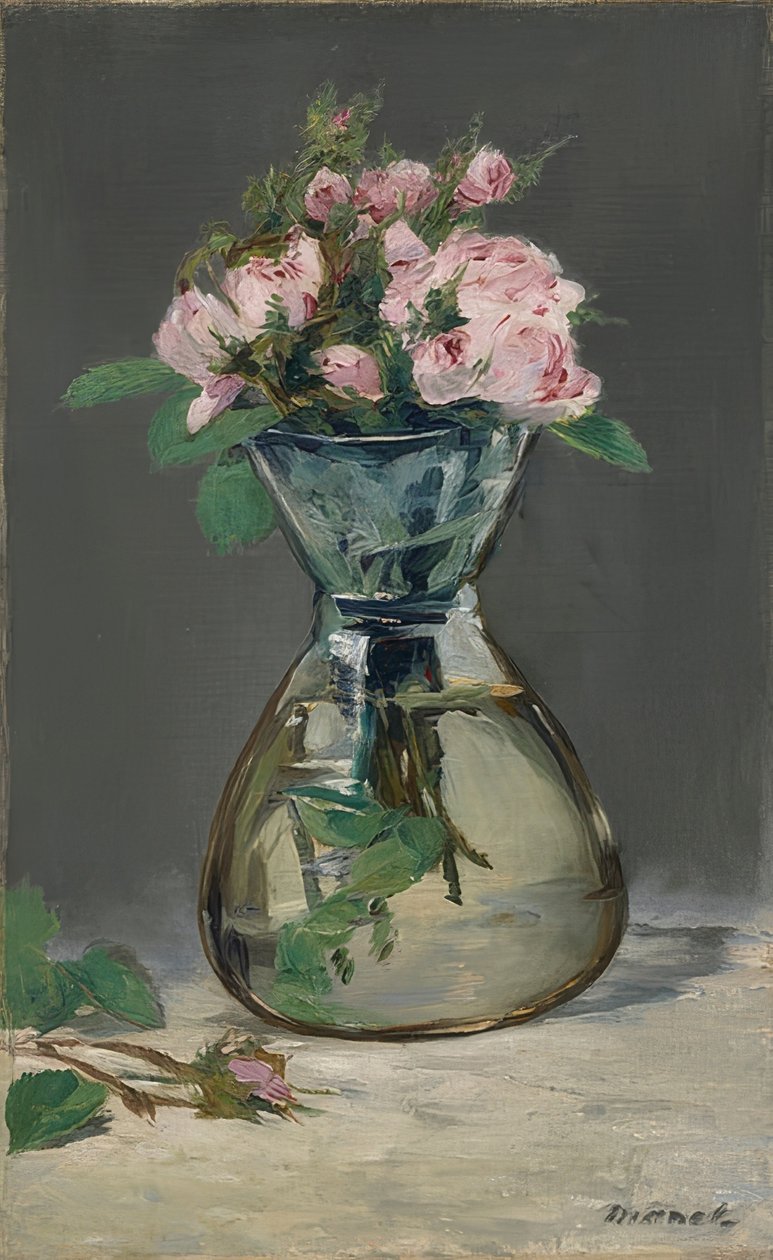 Moha rózsák egy vázában. 1882 alkotó: Édouard Manet