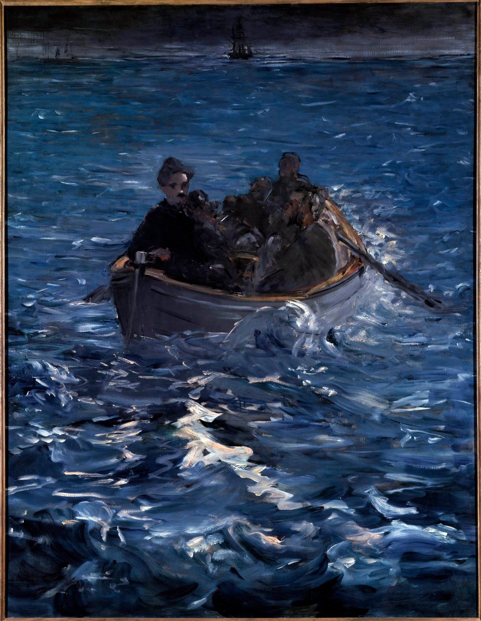 Rochefort szökése. Henri de Rochefort francia író (1831-1913) az új-kaledóniai Ducos-félszigetre indul, 1874 márciusában megszökött Grousset et et Painnel. Edouard Manet (1832-1883) festménye 1880. Zürich. Rau Alapítvány a Harmadik Világért alkotó: Édouard Manet