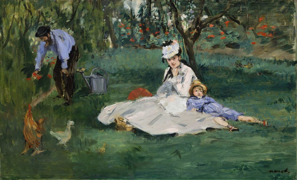 A Monet család a kertjükben Argenteuilban, 1874. alkotó: Édouard Manet