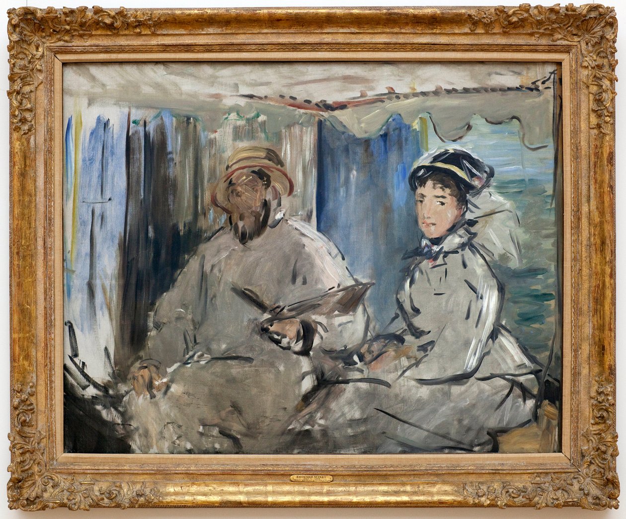 Claude Monet festő (1840-1926) műtermében. (Mellette felesége, Camille, műhelyhajójában). Edouard Manet (1832-1883) festménye, Olaj, vászon alkotó: Édouard Manet