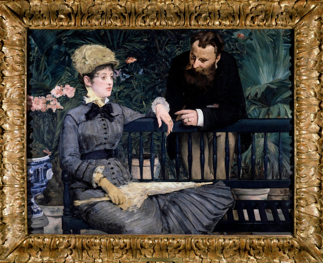 A télikert az üvegházban Edouard Manet festménye (1832-1883) 1879 115 x 150 cm. Berlin. Staatliche Múzeum - A télikert az üvegházban. Edouard Manet (1832-1883) festménye 1879-ben alkotó: Édouard Manet