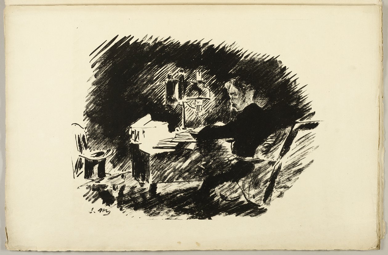 A lámpa alatt ("Egyszer egy éjféli borzalom..."), A hollóból (Le Corbeau) alkotó: Édouard Manet