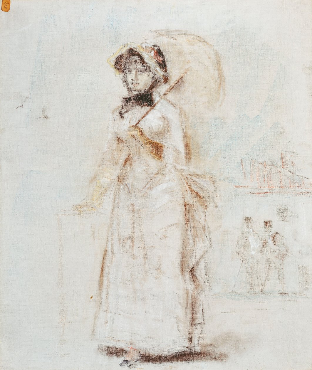 nő séta nyitott esernyővel; Nő sétálni nyitott napernyővel, 1880 alkotó: Édouard Manet
