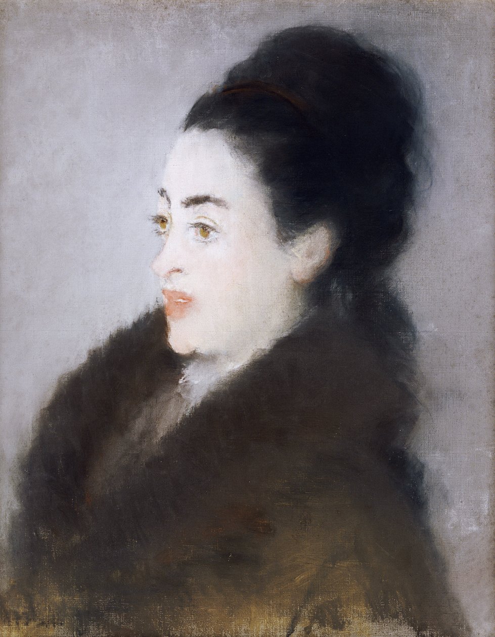 Szőrmekabátos nő profilban, 1879 alkotó: Édouard Manet