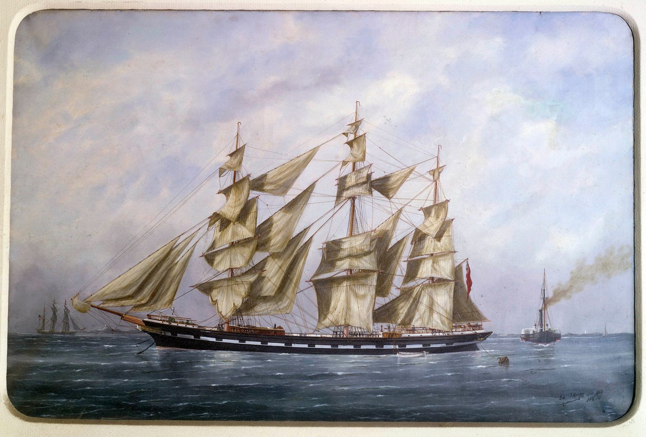 A Rossdhu, három angol matt száraz vitorlával Edouard Adam (1847-1929) akvarellje 1882 Párizs, Musee de la Marine alkotó: Edouard Marie Adam