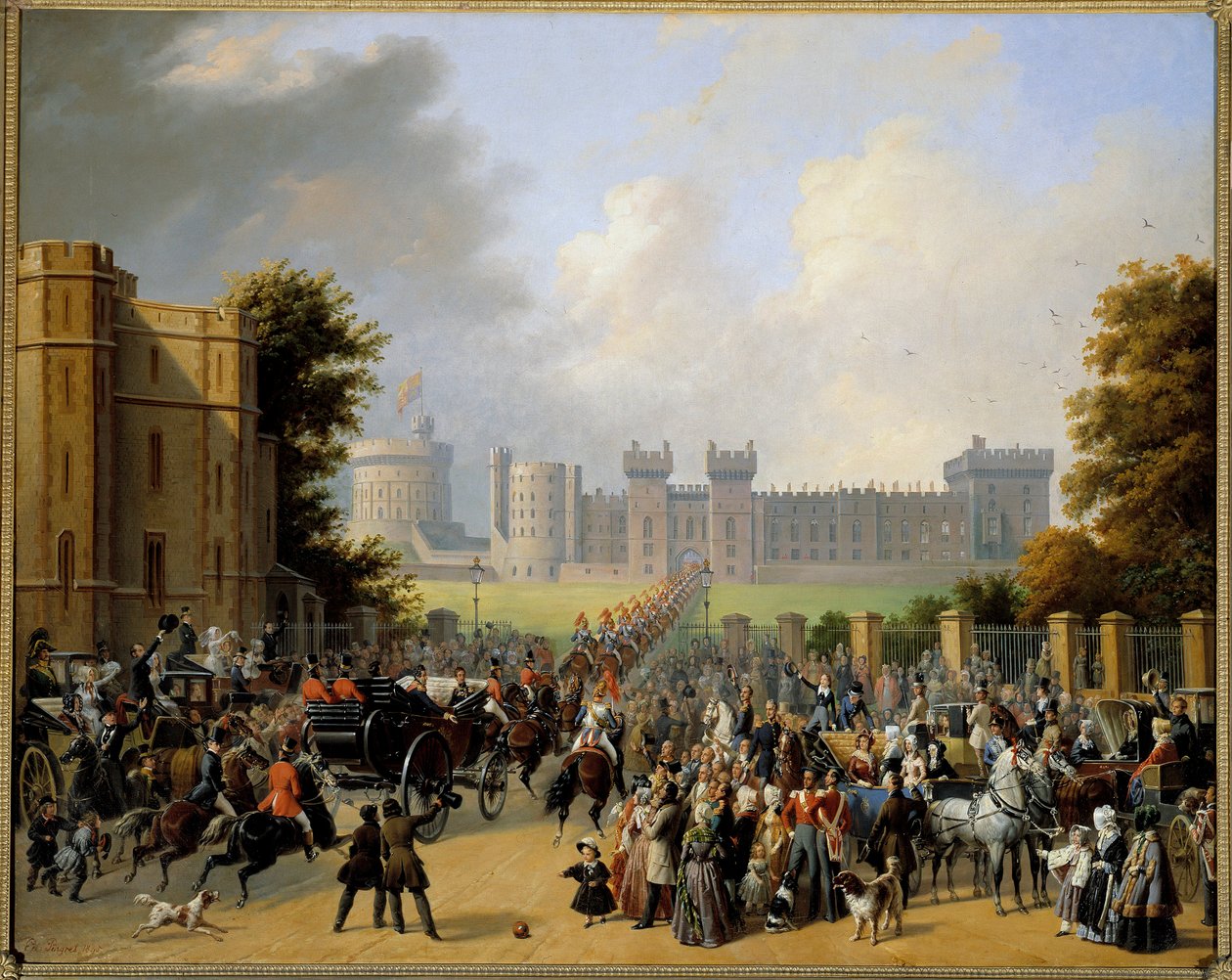 I. Lajos Fülöp (1773-1850) érkezése a windsori kastélyba 1844.08.10. Edouard Pingret (1788-1875) festménye 1845 V. 1,28x1,6 m alkotó: Edouard Pingret