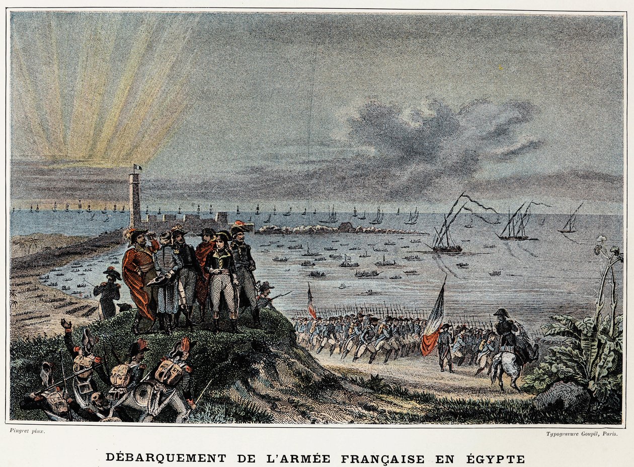A francia hadsereg partraszállása Egyiptomban - a Victoires et Conquêtes des Armees Francaises című könyvben, Párizs, n.d. alkotó: Edouard Pingret
