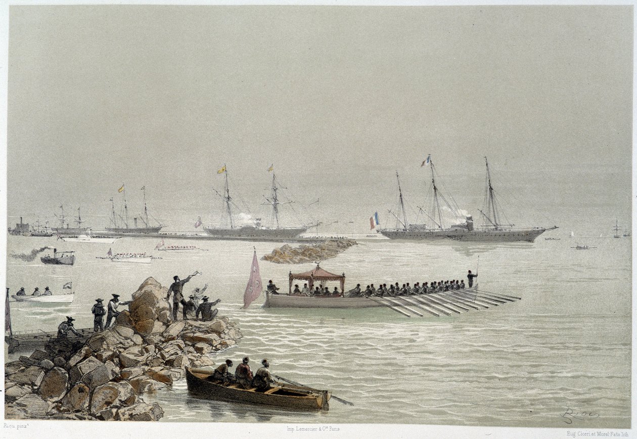 Az uralkodók érkezése Szuezbe „” A Szuezi-csatorna felavatása, G. Nicole. 1869 alkotó: Edouard Riou