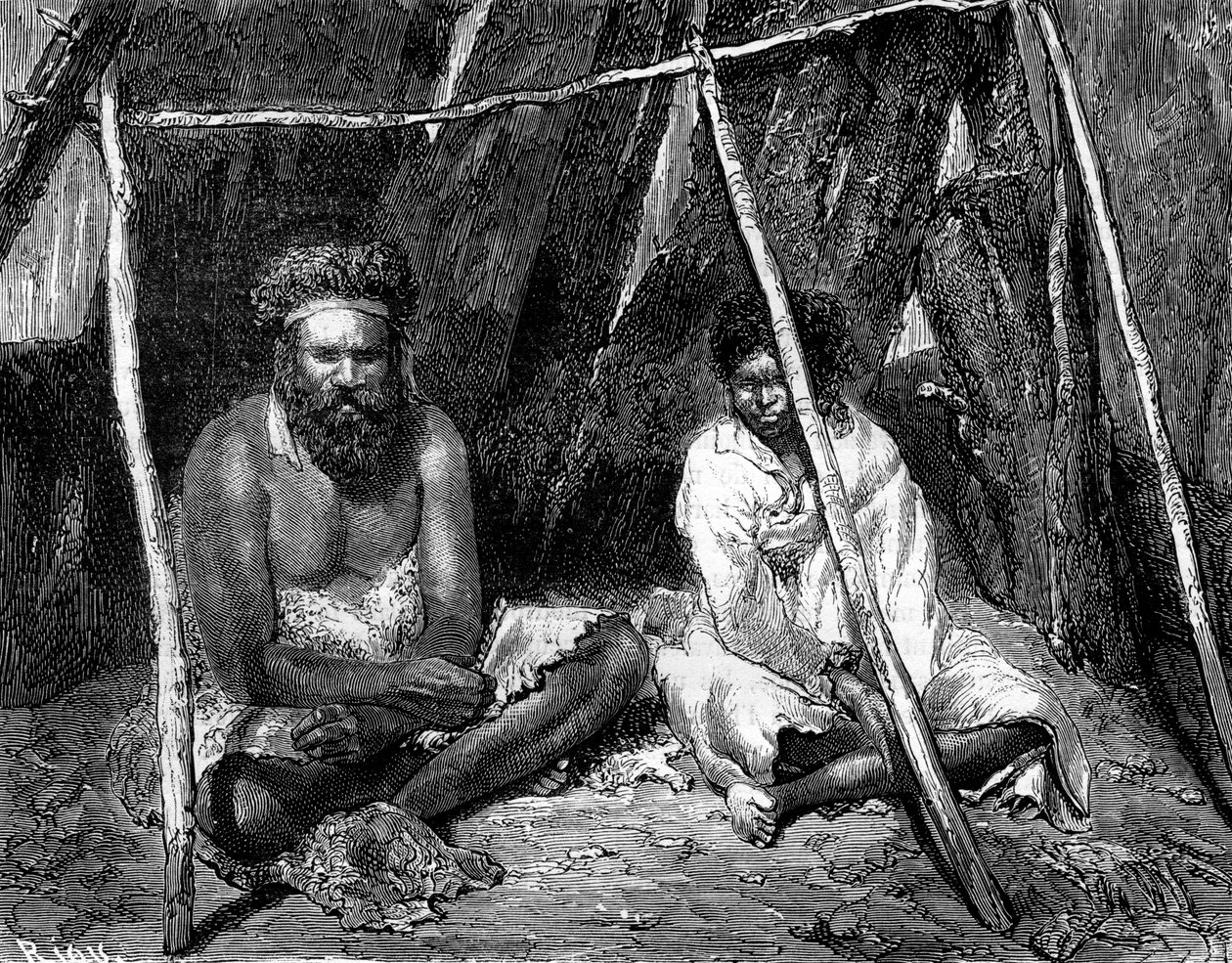 Ausztrál őslakosok, 1886. alkotó: Edouard Riou