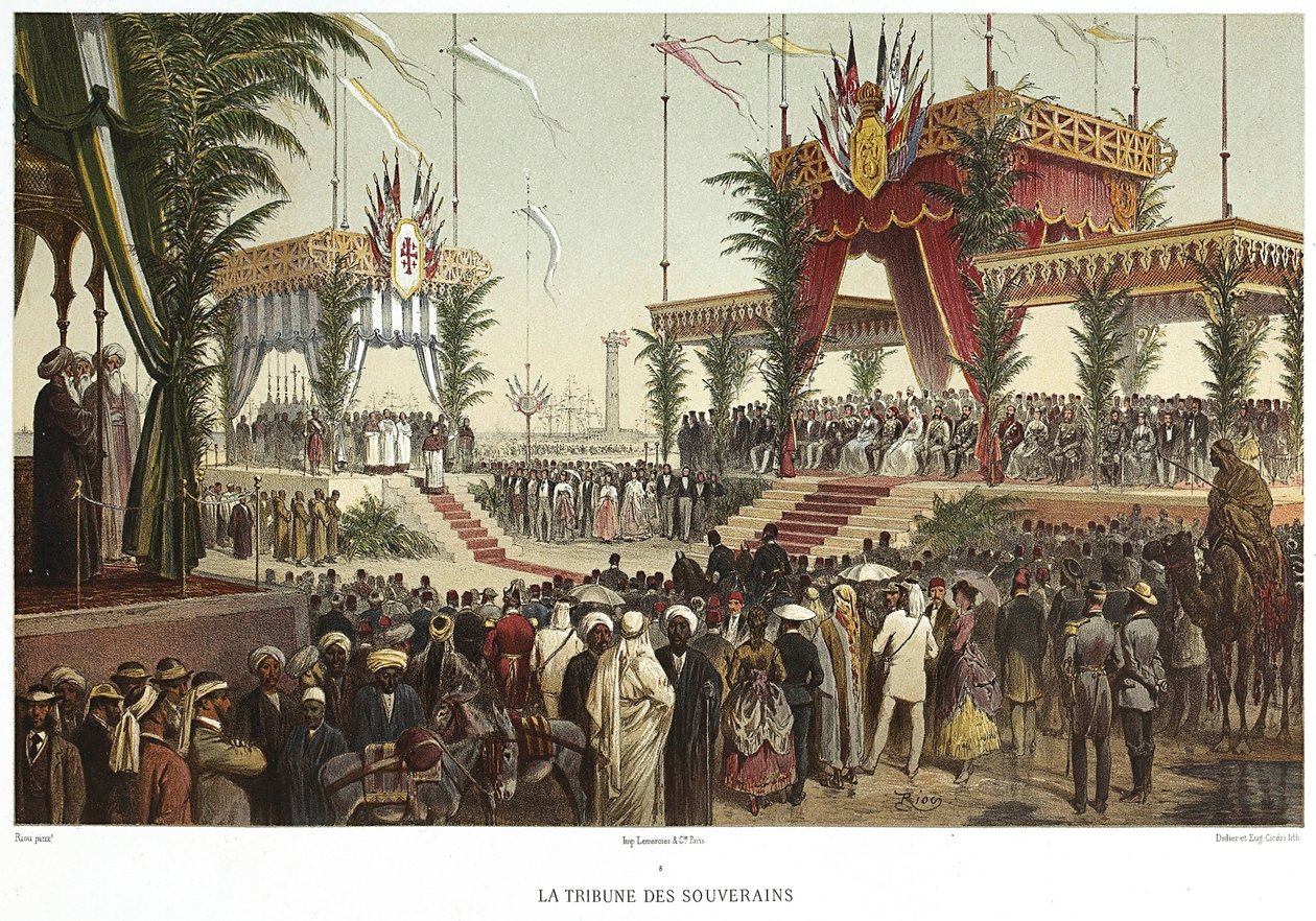 Szuezi csatorna. Az uralkodók tribunusa, 1869. alkotó: Edouard Riou
