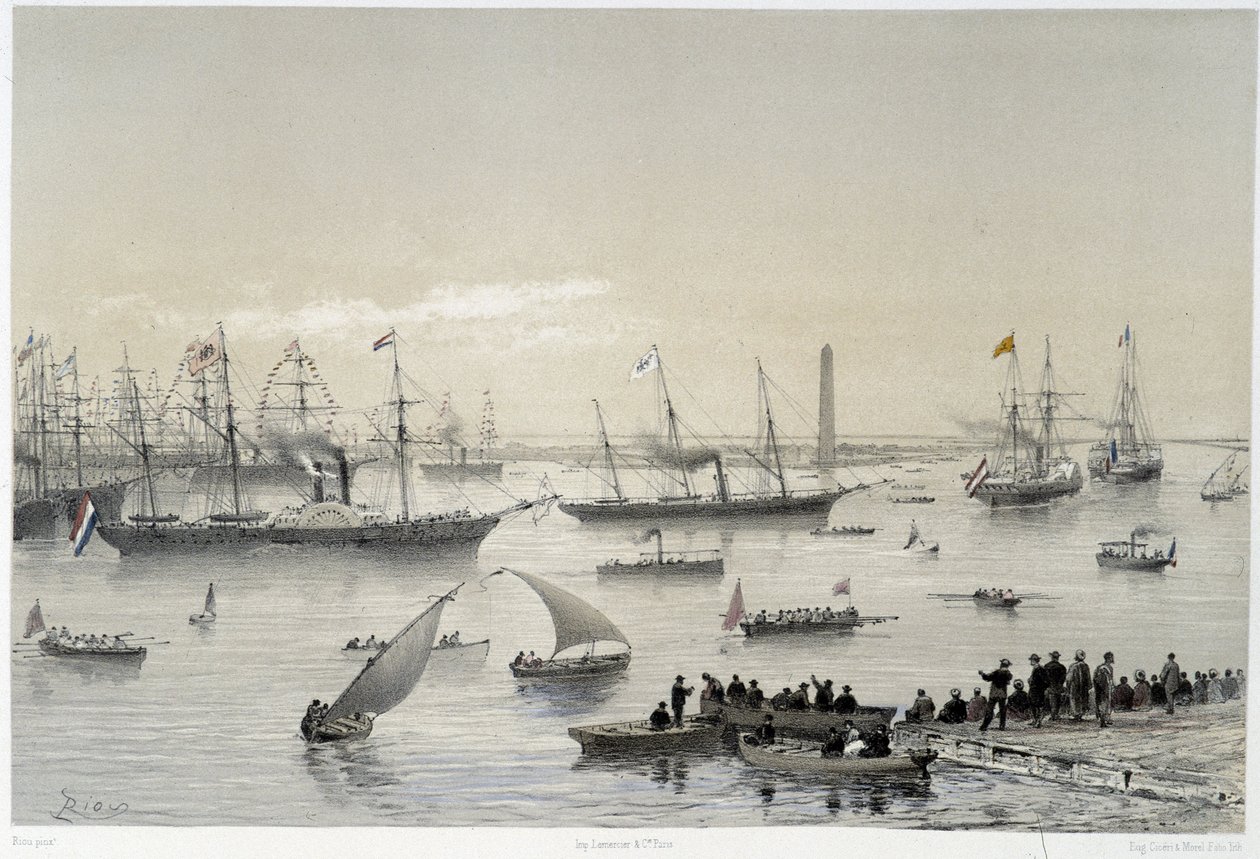 Az uralkodó belépése a Szuezi-csatornába Port Saidban a Szuezi-csatorna felavatása során G. Nicole. 1869 alkotó: Edouard Riou