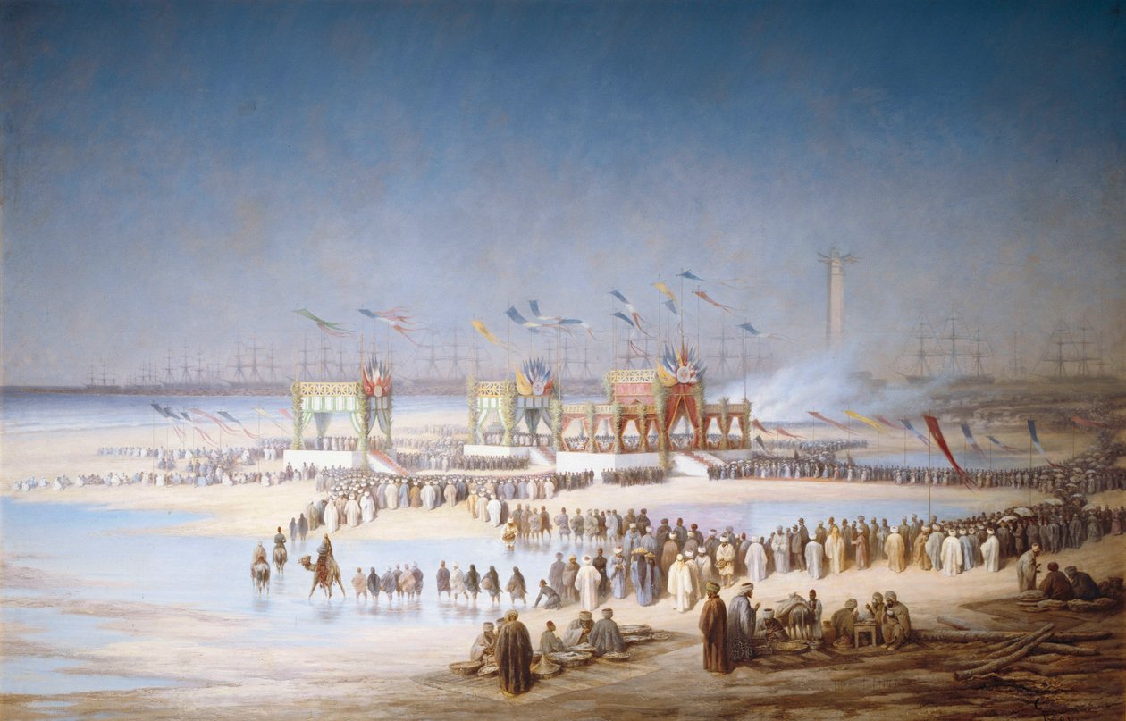A Szuezi-csatorna avatóünnepsége Port-Saidban, 1869. november 17-én. alkotó: Edouard Riou