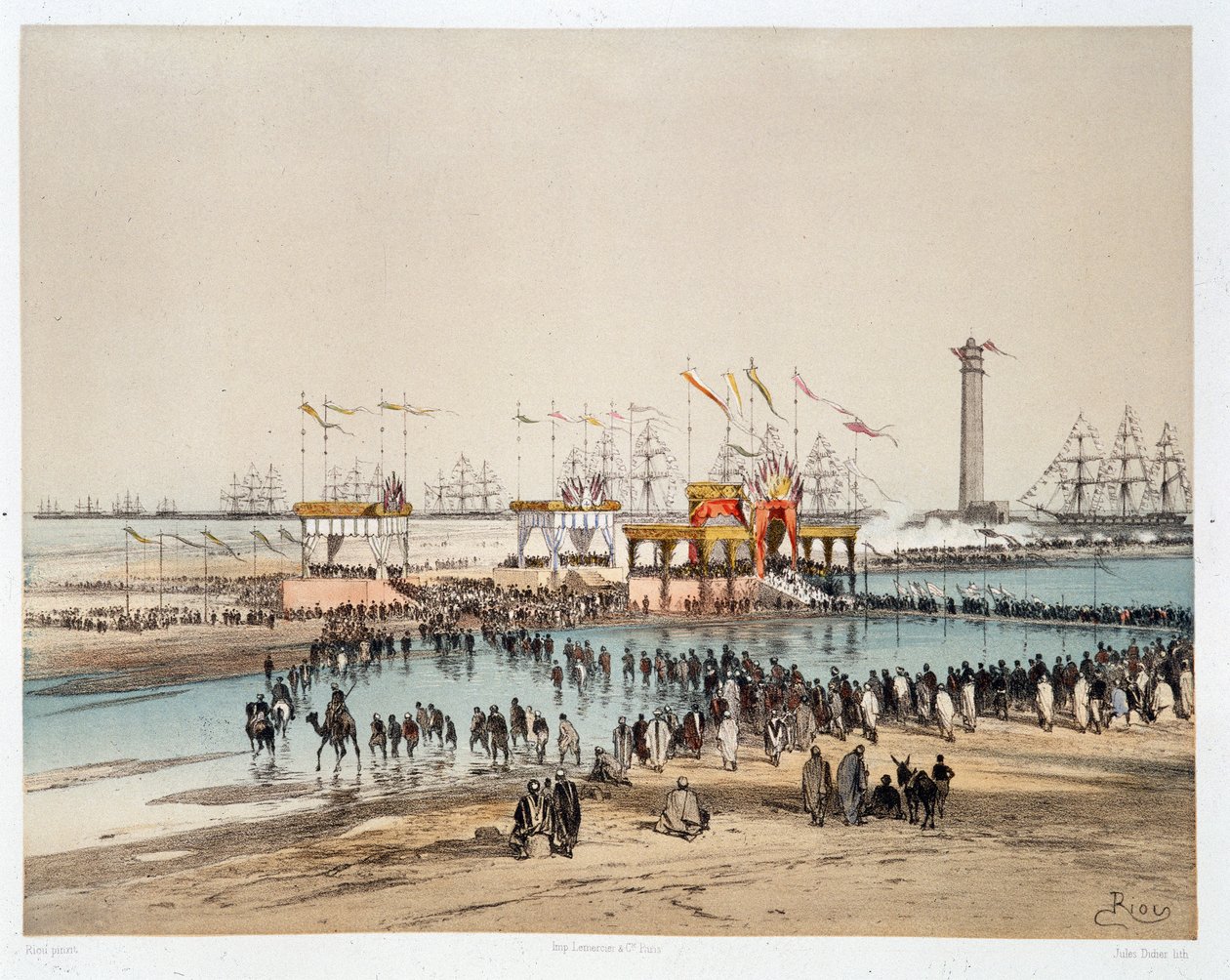 A Szuezi-csatorna felavatása Port-Saidban (Port mondta) – Riou, Marius Fontaine „A Szuezi földszoroson keresztül” című művében alkotó: Edouard Riou