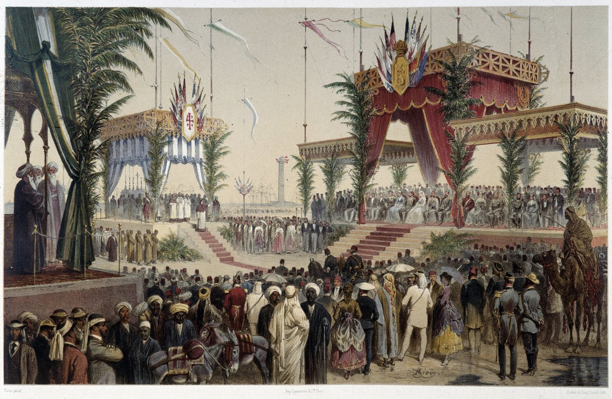La Tribune des sovereigns a Szuezi-csatorna felavatásában, G. Nicole. 1869 alkotó: Edouard Riou