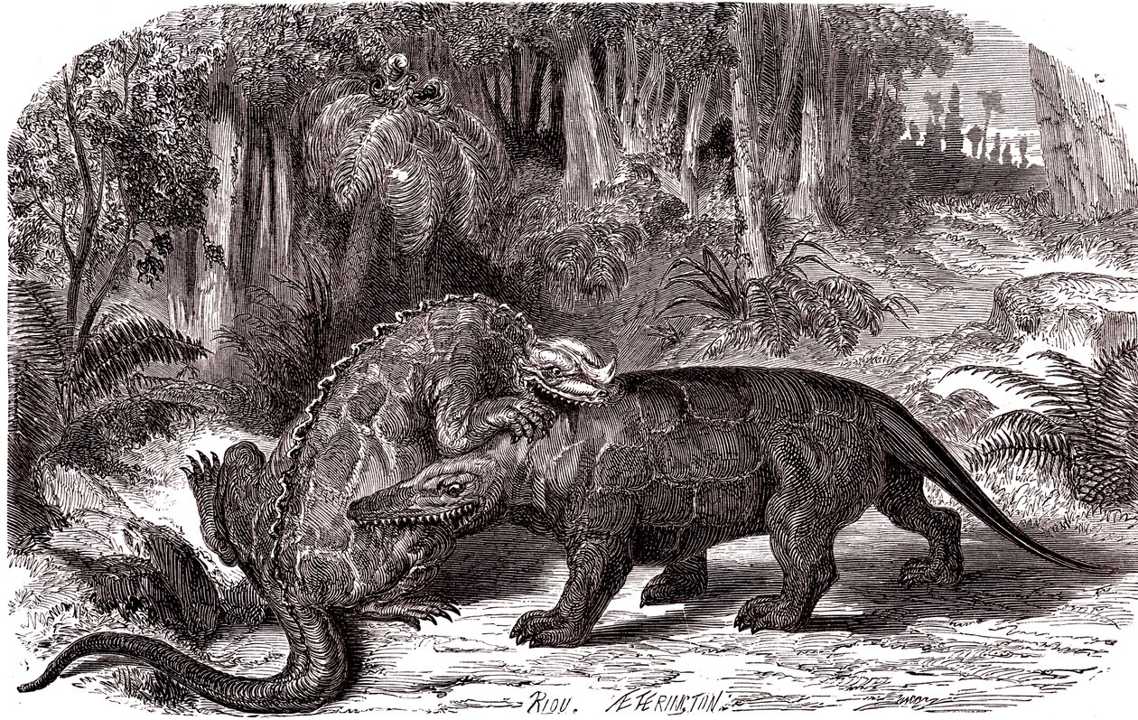 Az Iguanodon és a Megalosaurus alkotó: Edouard Riou