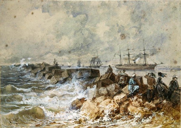 A Szuezi-csatorna, egy emlékalbumból, amely Eugenie császárné (1827-1920) utazására emlékezik az 1869-es beiktatáskor (wc papíron) alkotó: Edouard Riou