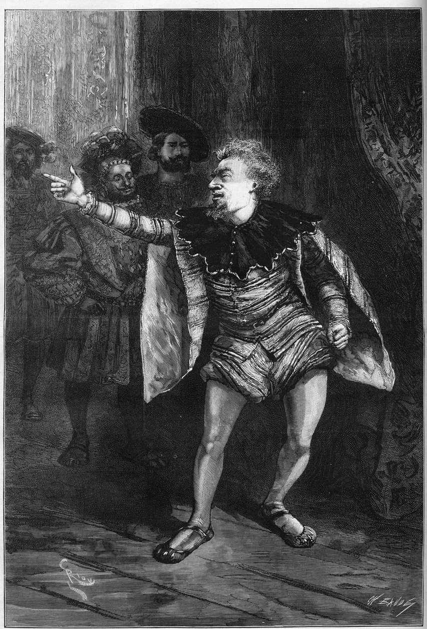 Színházi ábrázolás: Victor Hugo (1808-1883) „A király szórakozik”. III. felvonás III. jelenet: A Louvre előkamrája, Triboulet (Edmond Got alkotó: Edouard Riou
