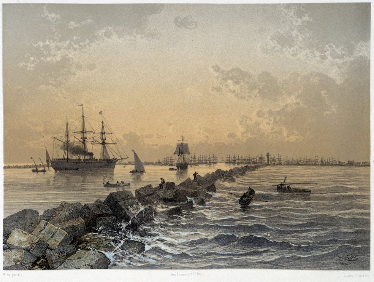 Kilátás a csatornára „” A Canal de suez felavatása, G. Nicole. 1869 alkotó: Edouard Riou