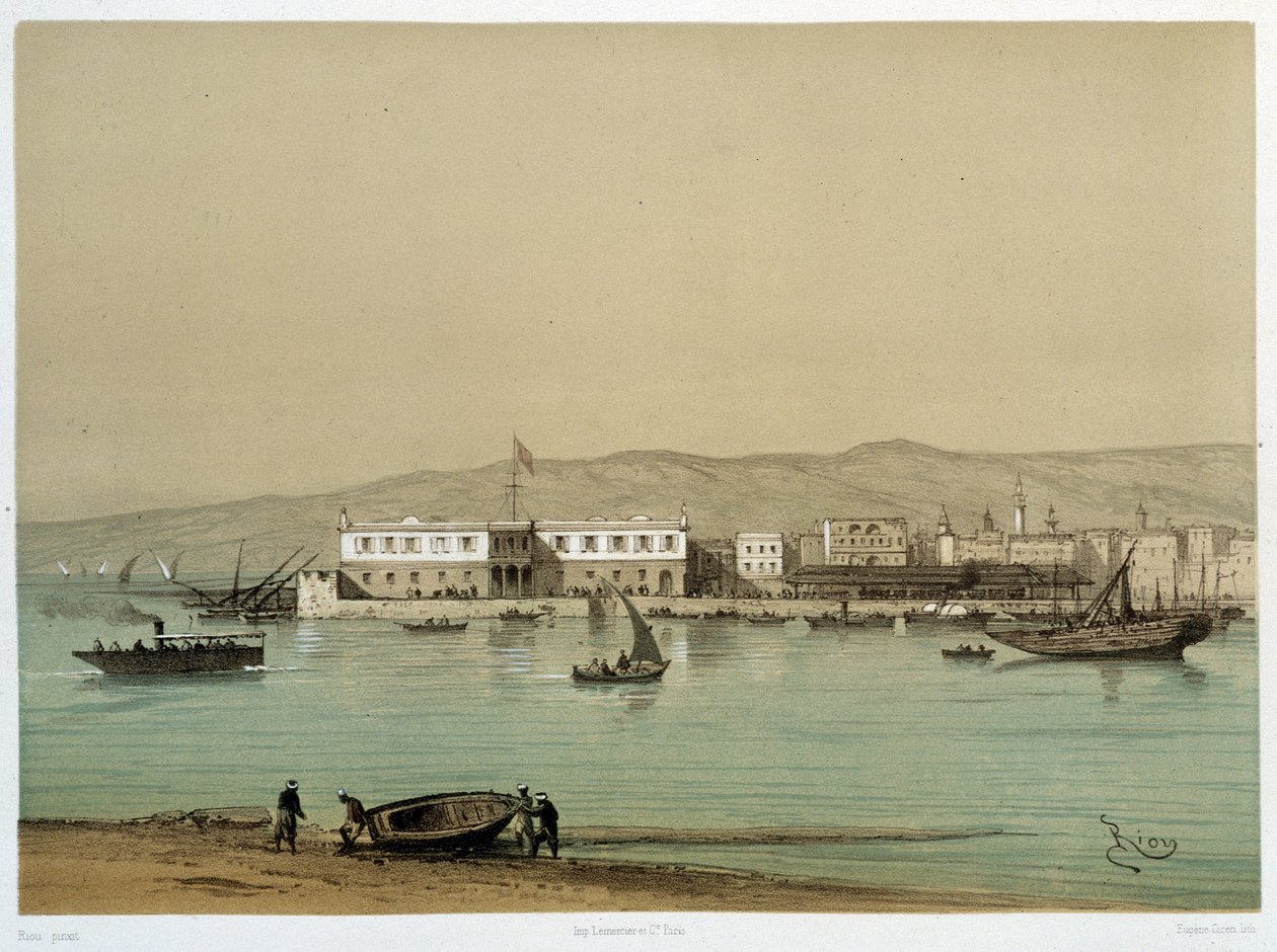 Kilátás a csatornára „” A Canal de suez felavatása, G. Nicole. 1869 alkotó: Edouard Riou