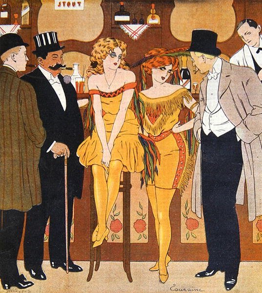 Prostituáltak karikatúrája ügyfeleikkel a „Le Rire”-ből alkotó: Edouard Touraine