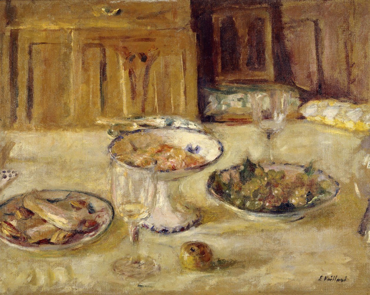 Sütemények és Gyümölcsbefőtt; Keksz és gyümölcs kompótja, c. 1922 alkotó: Edouard Vuillard