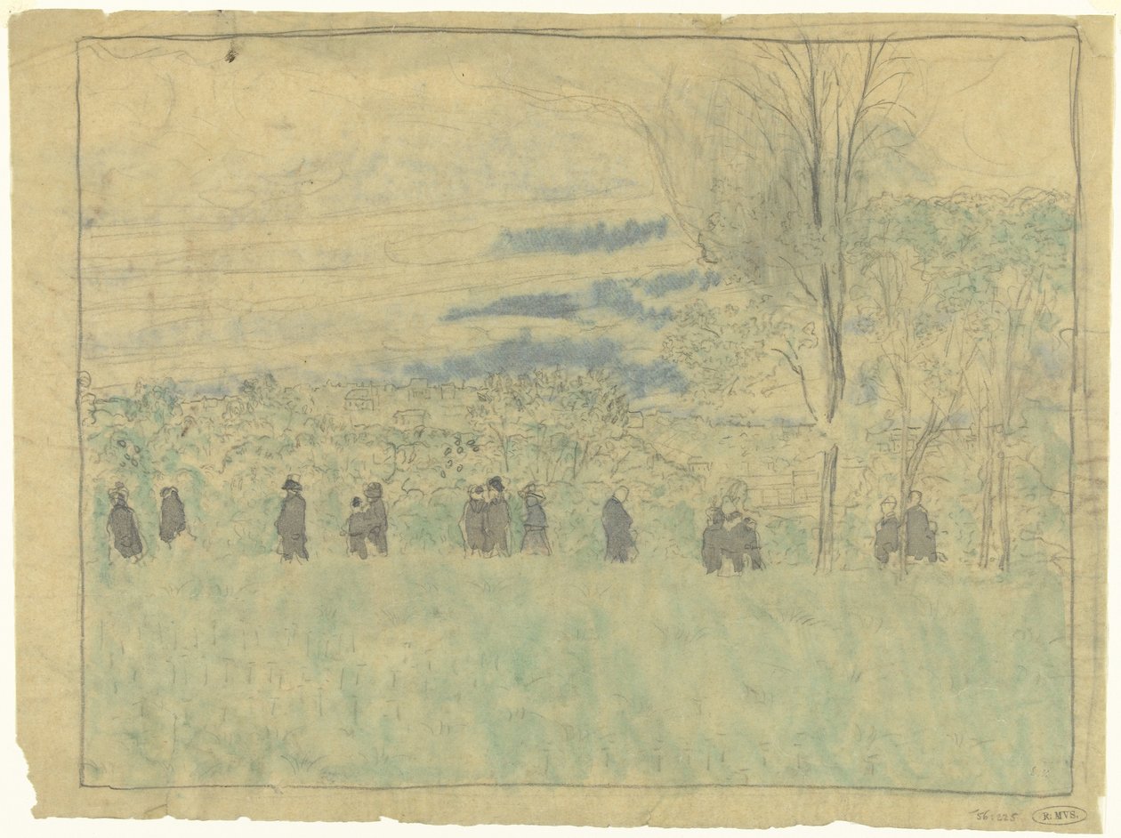 Táj sétálókkal: temetési menet (?) alkotó: Edouard Vuillard