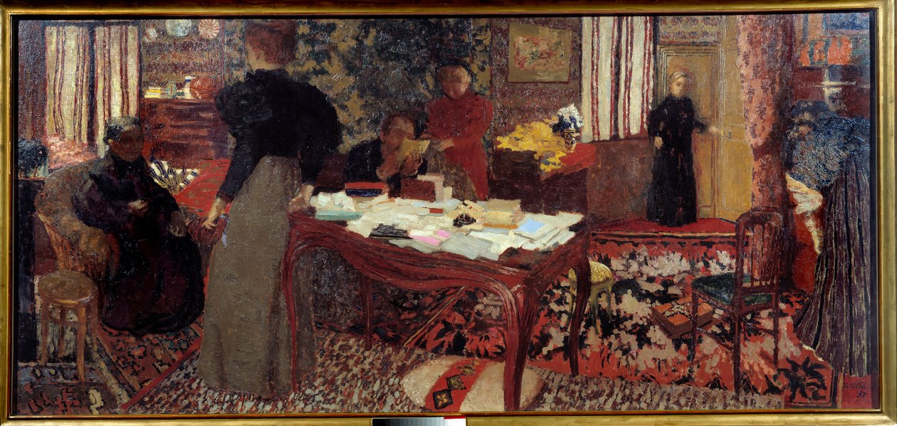 Nagy belső tér hat karakterrel alkotó: Edouard Vuillard