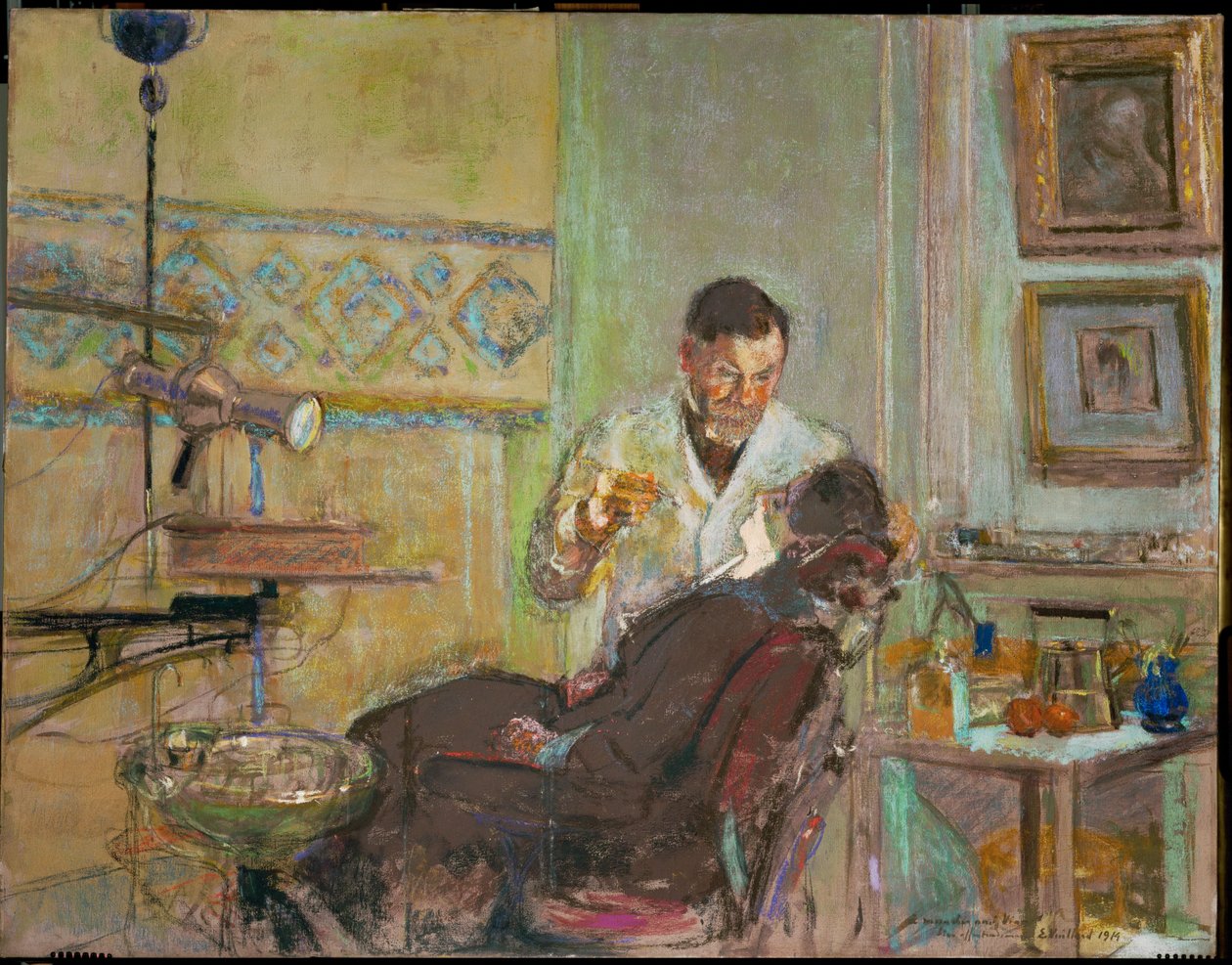 Georges Viau doktor a fogorvosi rendelőjében, Annette Roussel kezelése közben (olaj, vászon) alkotó: Edouard Vuillard