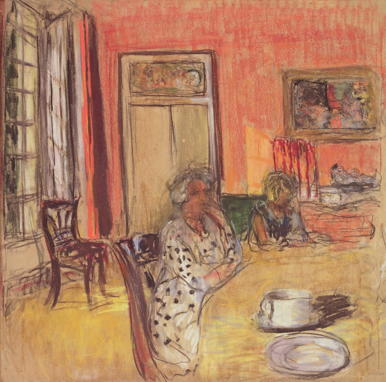 Madame Hessel és Lulu a Château des Clayes étkezőjében, 1935-38 alkotó: Edouard Vuillard
