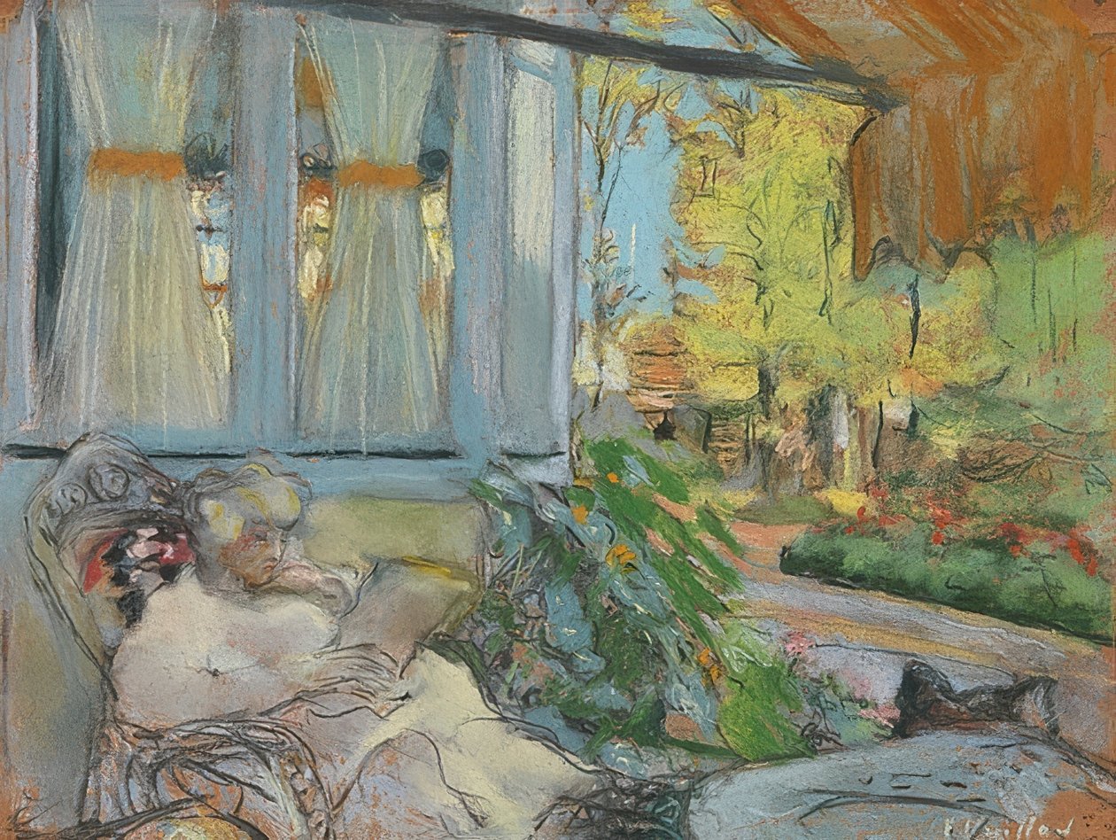 Madame Hessel auf der Terrasse lesend (Madama Hessel felolvas a Clos Cézanne teraszán). 1920-25 alkotó: Edouard Vuillard