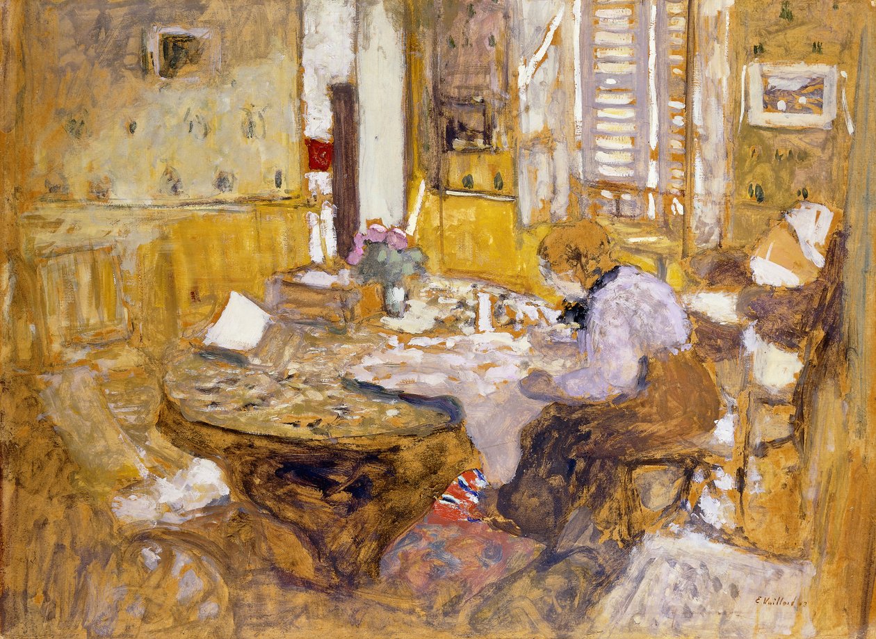 Madame Vuillard felolvasás az ebédlőben, rue Truffaut; Madame Vuillard olvas a szobában? Étkezés, Truffant utca, 1903 alkotó: Edouard Vuillard