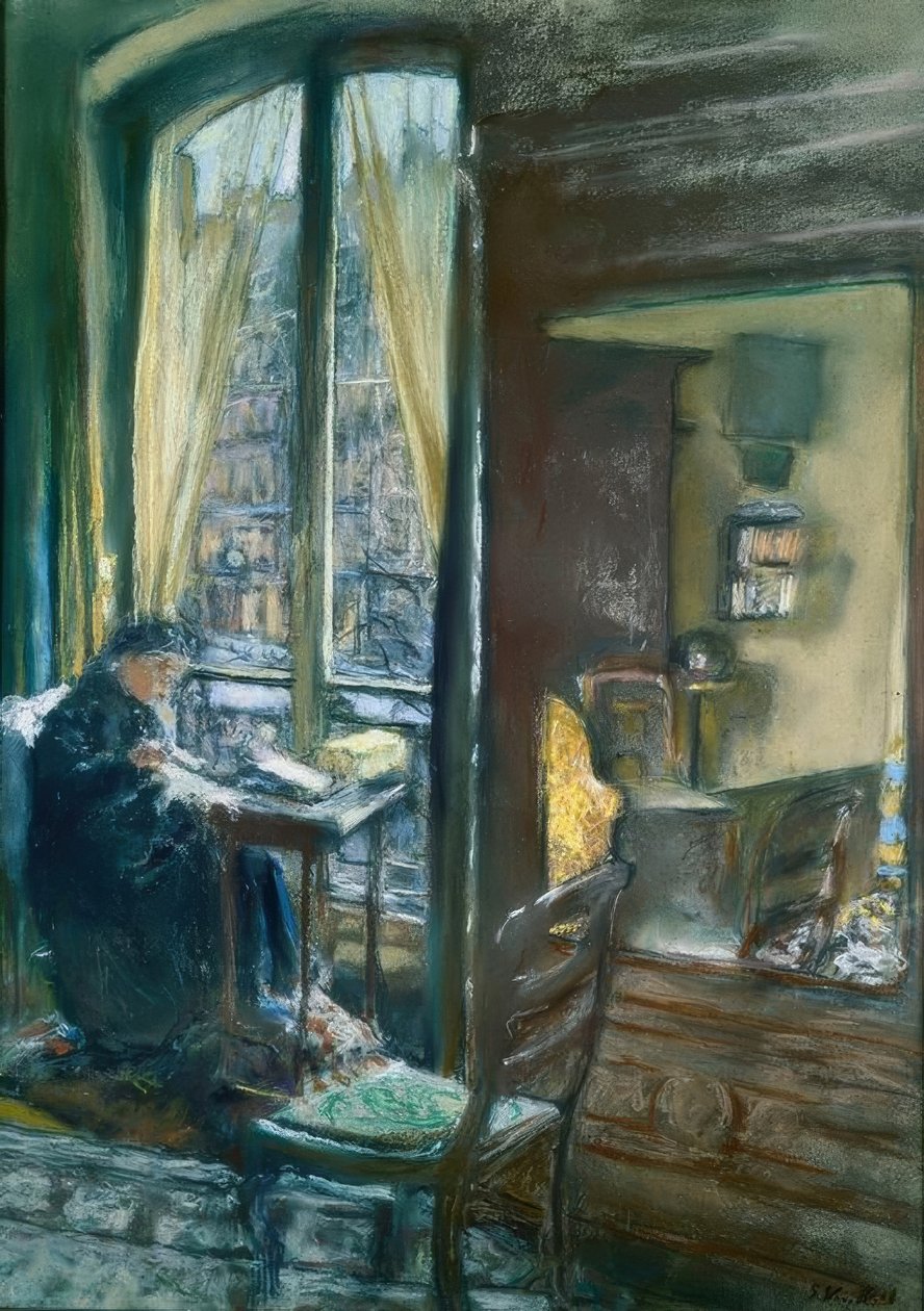 Madame Vuillard az ablakot varrja, rue de Calais alkotó: Edouard Vuillard