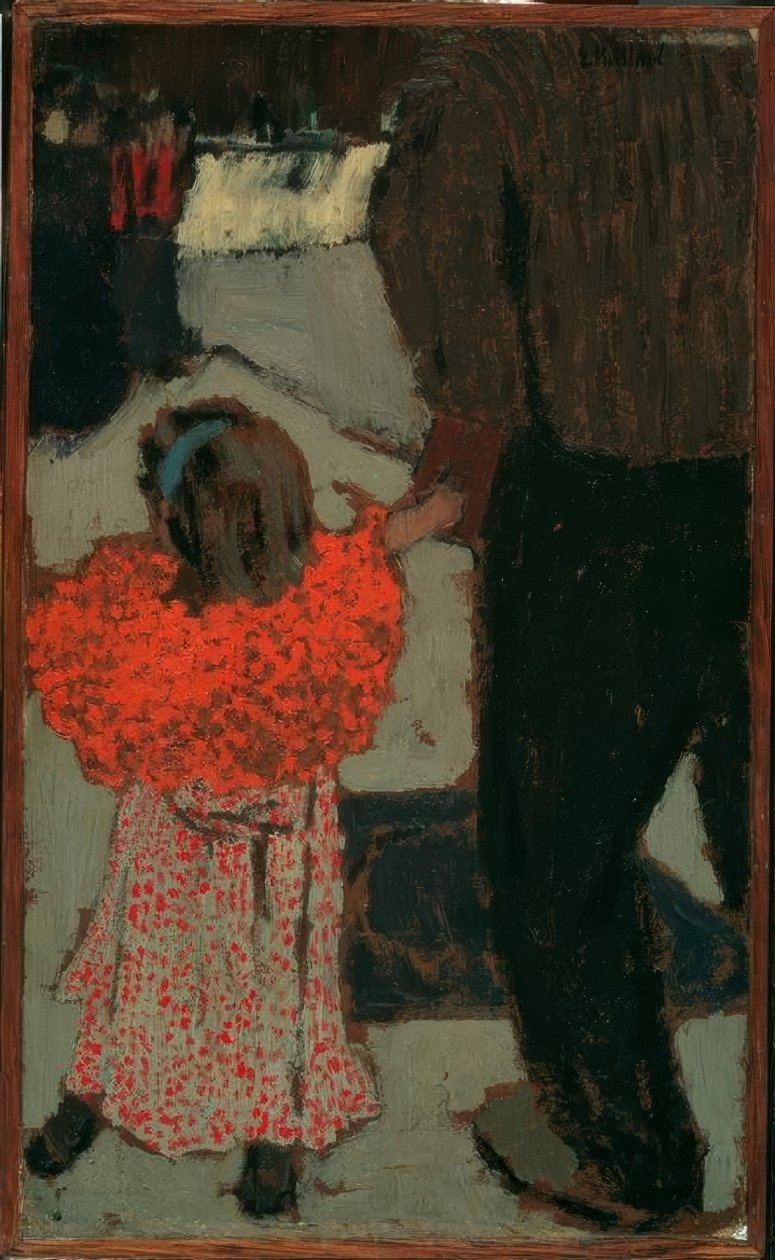 Lány piros sállal alkotó: Edouard Vuillard
