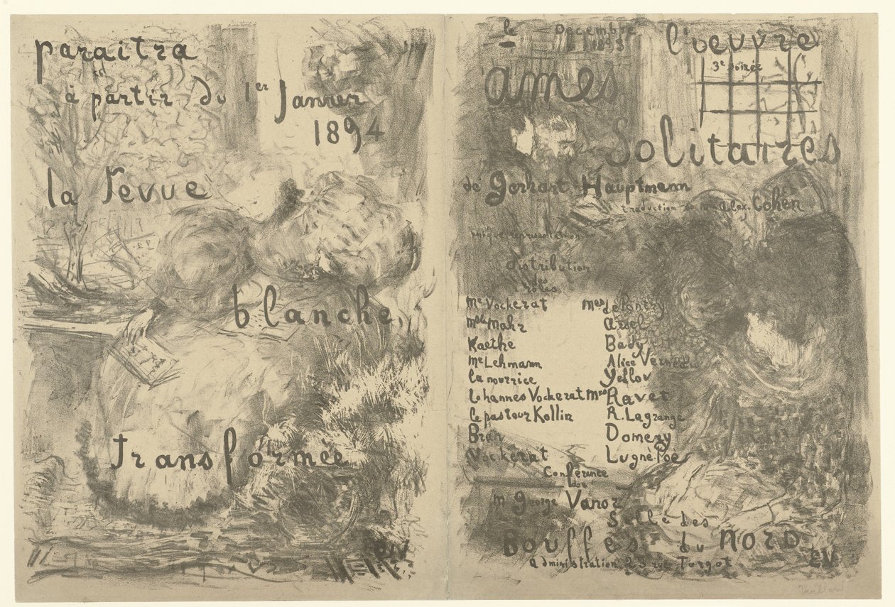 A programfüzet borítója a La Revue Blanche reklámjával és az Ames pasziánsz című darab bejelentésével A revue blanche transformée Ames pasziánsz alkotó: Edouard Vuillard