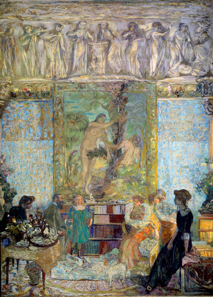 A könyvtár Az előtérben Marguerite Caetani, Bassiano hercegnője alkotó: Edouard Vuillard