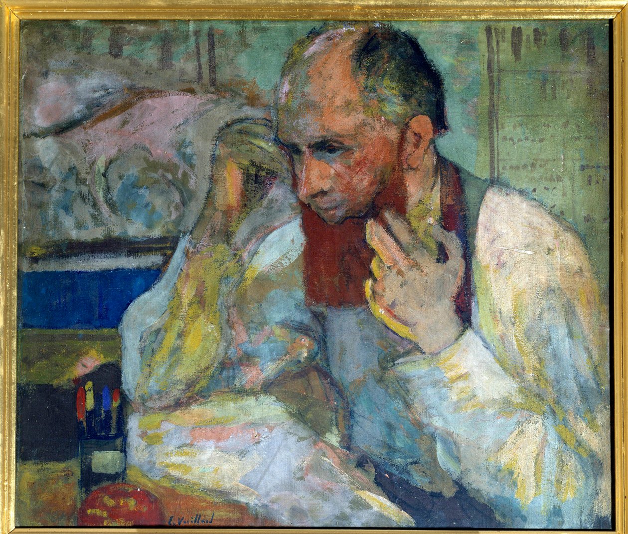 A komikus, Aurelien Lugne Poe (Lugne-Poe) (1869-1940) sminkel, 20. századi Párizs, Champs Elysees vígjátéka (olaj, vászon) alkotó: Edouard Vuillard