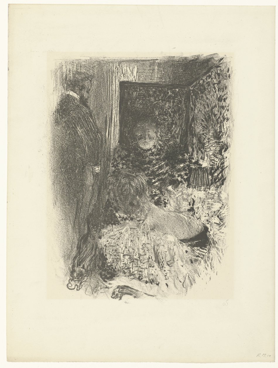 Két nő és férfi megvilágított belső térben Meghittség alkotó: Edouard Vuillard