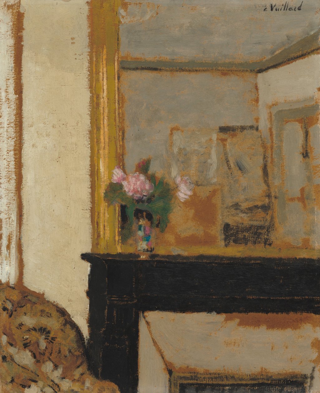 Váza virágokkal kandallópárkányon, c. 1900. alkotó: Edouard Vuillard