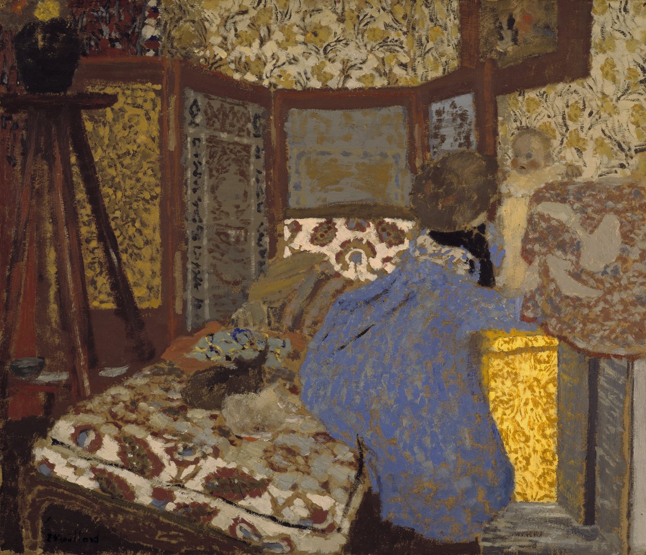 Kék ruhás nő gyermekkel, 1899 körül (olaj, karton) alkotó: Edouard Vuillard