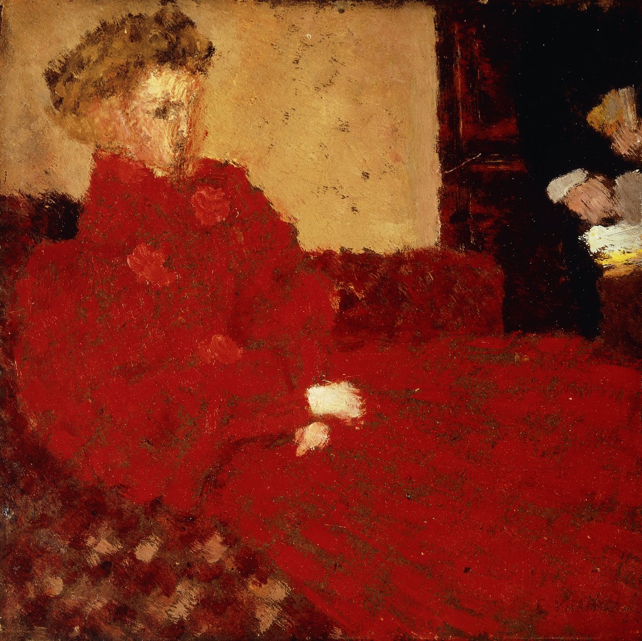 Vörös ruhás nő, ül; Ülő nő piros ruhában, 1892 körül alkotó: Edouard Vuillard
