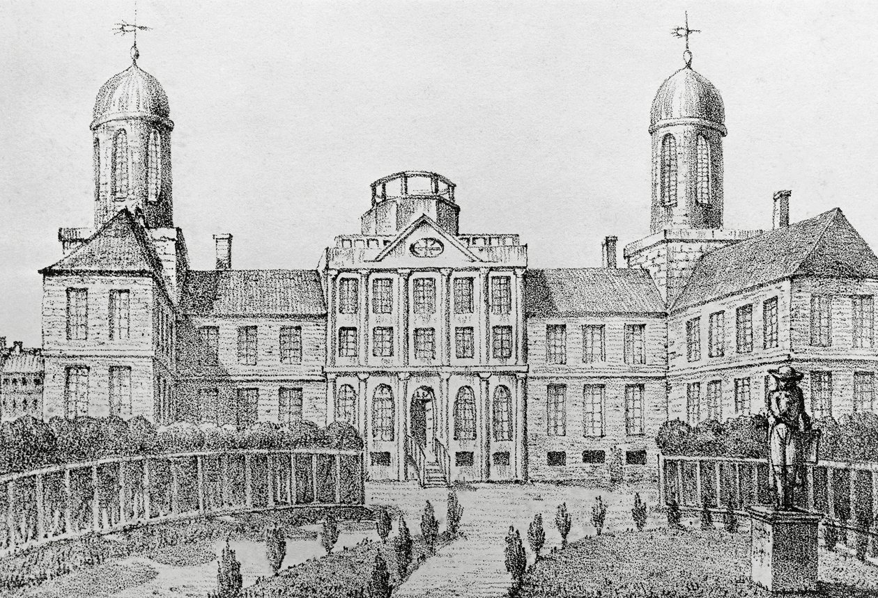 Kórház Philadelphiában, Amerikai Egyesült Államokban, Edouard de Montule (1792-1828) litográfiája a Voyage to America, Olaszország, Szicília és Egyiptom között alkotó: Edouard de Montule