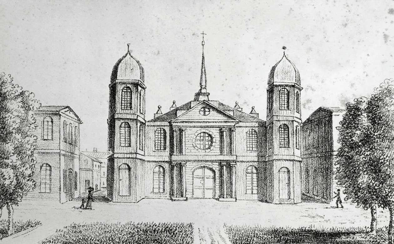 New Orleans-i templom, Amerikai Egyesült Államok, Edouard de Montule (1792-1828) litográfiája az Utazás Amerikába, Olaszországba, Szicíliába és Egyiptomba című filmből alkotó: Edouard de Montule