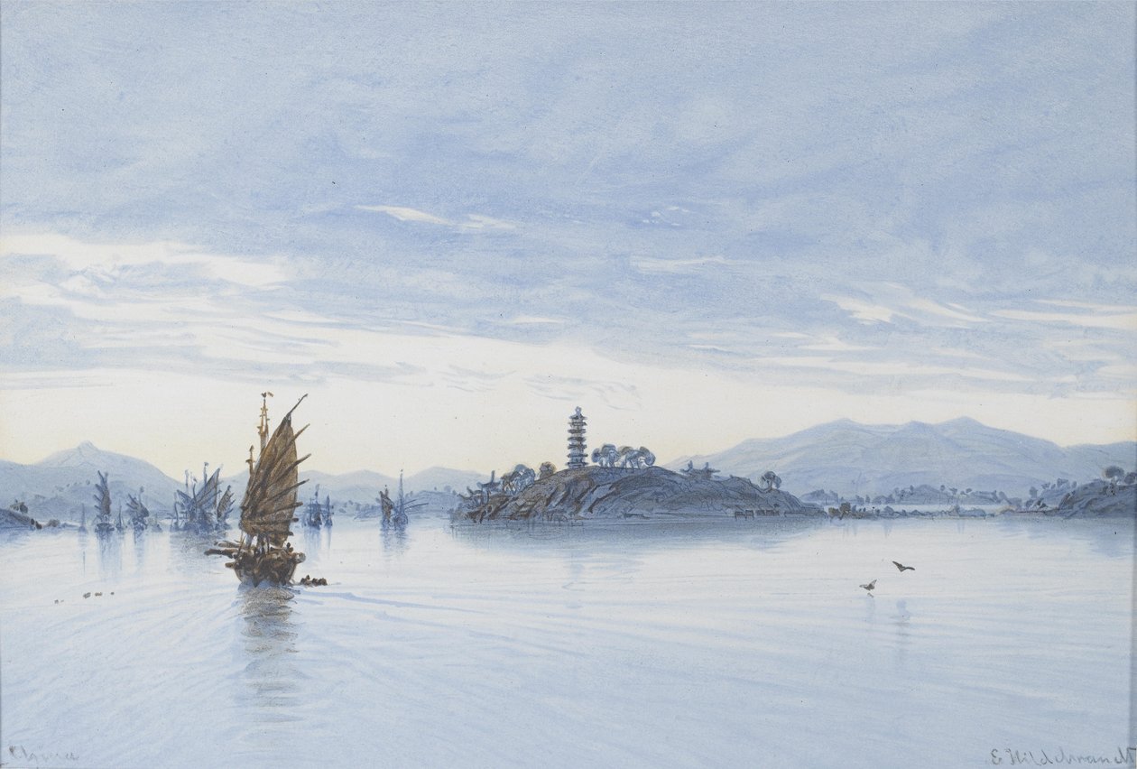 Kilátás a Pearl Riverre, Makaóba alkotó: Eduard Hildebrandt